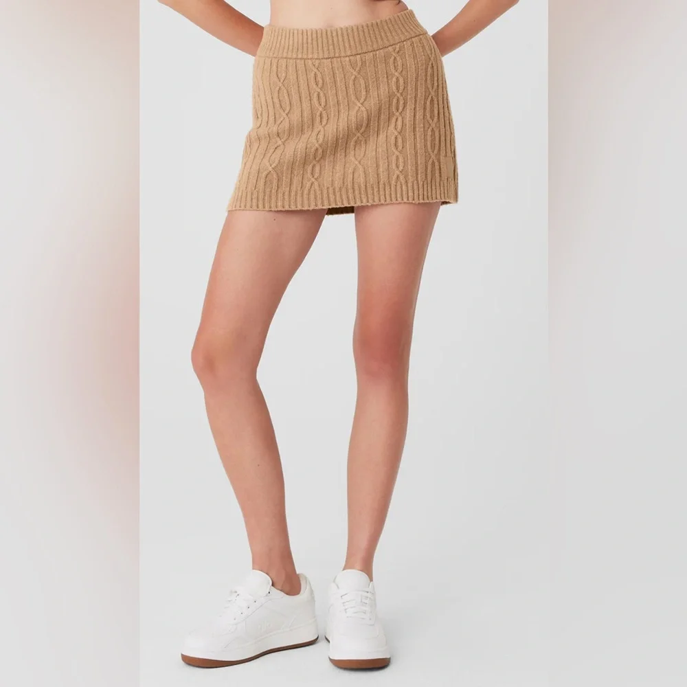 Alo Cable Knit Winter Bliss Skirt, Toasted Almond, Size Large